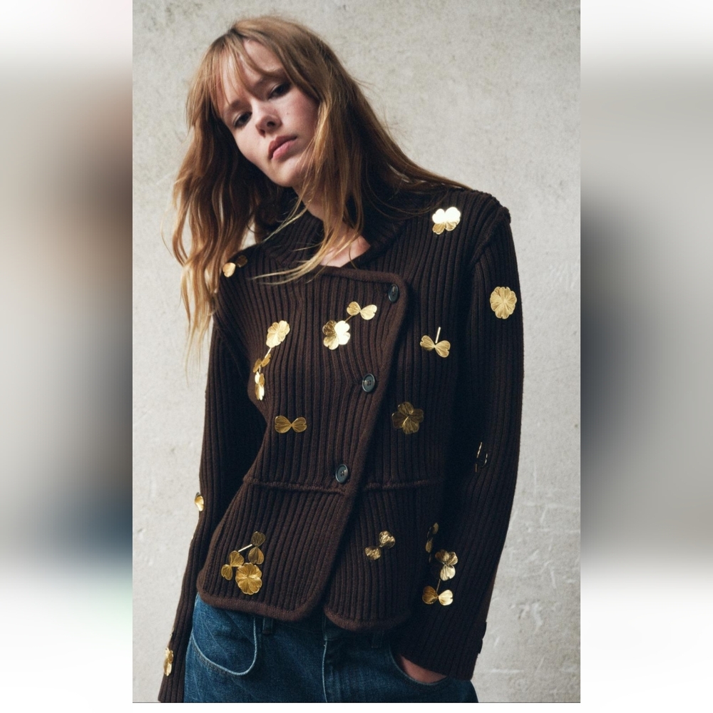 BNWT!Zara Golden flower knit cardigan
